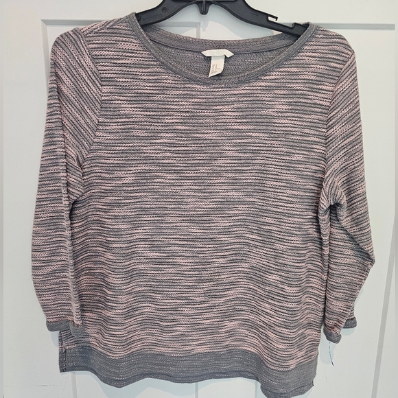 H&M Pink Gray Knit Sweater Medium Textured Pullover 3/4 Sleeve Casual Top - Picture 1 of 9